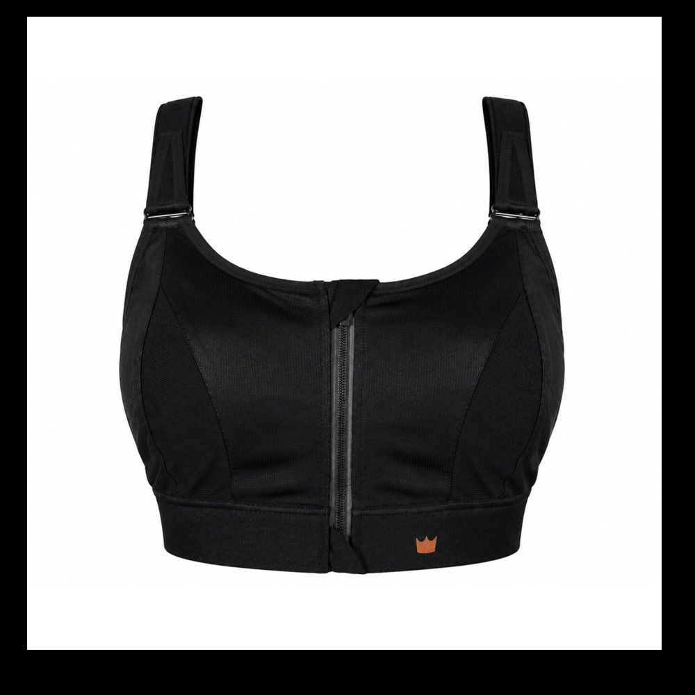 SHEFIT Ultimate Sports Bra 5 Luxe Black High Impact Zip Front 48-52" + Bag
